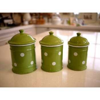 日本綠水玉點點厚琺瑯罐