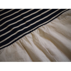 日本亞麻棉質米色白條紋藍底七分袖裙裝