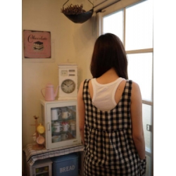 日本棉麻黑米相間格子裙衣