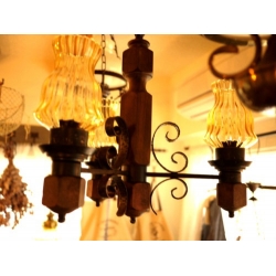法國鄉村古董燈琥珀黃3燈